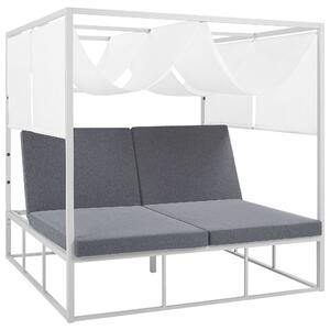Záhradná posteľ biela sivá hliník polyester ležadlo pre 2 osoby s baldachýnom nastaviteľné operadlo moderný štýl záhrada exteriér