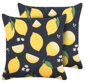 Súprava 2 dekoratívnych vankúšov čierny polyester 45 x 45 cm žltá potlač citrónov moderný dizajn