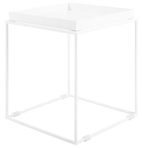 Odkladací stolík biely kov 50 x 40 x 40 cm práškovo lakovaný povrch stolová doska tvar podnosu moderný industriálny štýl obývačka spálňa