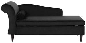 Leňoška čierne zamatové čalúnenie ľavostranná s úložným priestorom a vankúšom obývacia izba