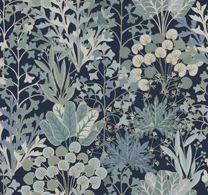 Modrá vliesová tapeta s rastlinami a listami, BL1812, Blooms Second Edition Resource Library, York