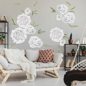 INSPIO-textilná prelepiteľná nálepka - Samolepiace tapety kvetov - Pivonky biele