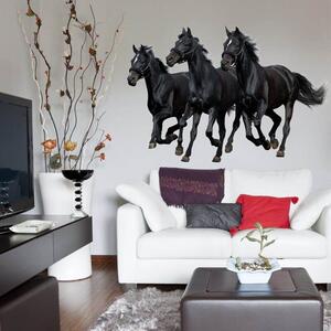 INSPIO-textilná prelepiteľná nálepka - Samolepka na stenu Tri čierne kone