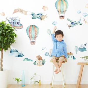 INSPIO-textilná prelepiteľná nálepka - Samolepiace tapety na stenu Lietadlá a balóny s menom