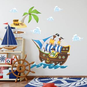 INSPIO-textilná prelepiteľná nálepka - Samolepka pre chlapca - Pirátska loď