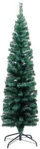 Úzky osvetlený umelý vianočný stromček s guľami, zelený 150 cm