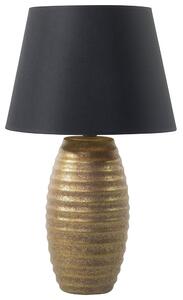 Stolná lampa so zlatým porcelánovým základom látkovým tienidlom čierny dlhý kábel s moderným vypínačom