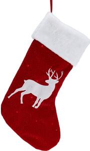Vianočná LED ponožka so sobom červená, 41 cm