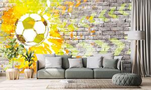 Samolepiaca tapeta futbalová lopta na tehlovej stene