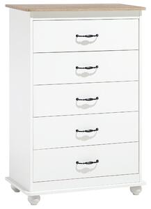 Komoda biela drevotrieska drevo hliník melamínový povrch 117 x 76 x 39 cm úložný priestor 5 zásuviek rustikálny štýl obývačka spálňa