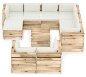 10-dielna sedacia súprava+podložky, zelená, impregnované drevo