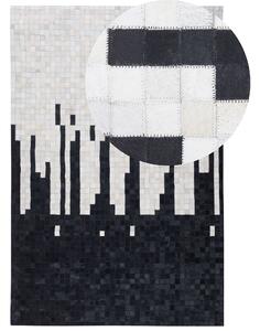 Koberec čierno-biely kožený 160 x 230 cm pravá hovädzia koža abstraktný patchworkový obdĺžnikový moderný