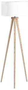 Stojaca lampa biela svetlé drevo 140 cm statívový podstavec látkové tienidlo moderný štýl obývačka spálňa