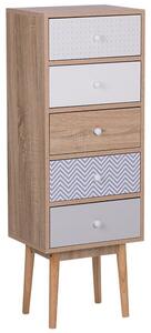 Komoda svetlé drevo viacfarebná MDF matný maľovaný povrch 112 x 40 cm úložný priestor 5 zásuviek moderný vintage štýl obývačka spálňa