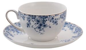 Porcelánová šálka s podšálkom s modrými kvety Blue Flowers - Blue Flowers - 12*9*5 cm / Ø 15*2 cm / 200ml
