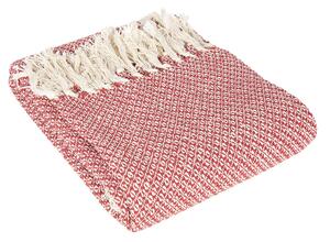 Červeno-krémový bavlnený pléd so strapcami - 125 * 150 cm