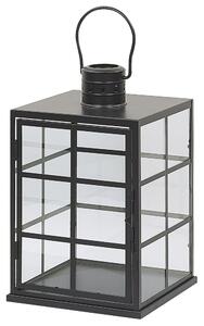 Lampáš čierny kovový 27 cm so sklenenými stenami s držiakom škandinávsky dizajn