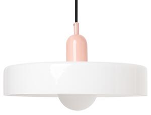 Závesná lampa biela ružová sklenené tienidlo okrúhly tvar moderný retro štýl obývacia izba kuchyňa jedáleň