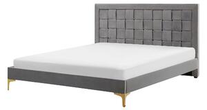 Rám postele 140 x 200 cm sivá zamatové čalúnenie s čelom zlaté nohy spálňa moderný glamour štýl