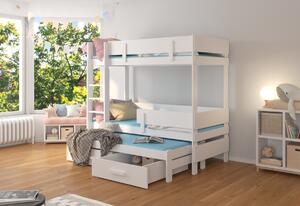 Detská poschodová posteľ ETAPO + 3x matrac, 90x180, biela