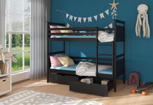 Detská poschodová posteľ FUNDO + 2x matrac, 80x180, čierna