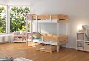 Detská poschodová posteľ ETIONA + 2x matrac, 80x180, biela/dub zlatý