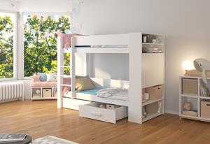 Detská poschodová posteľ GARET + 2x matrac, 90x200, biela