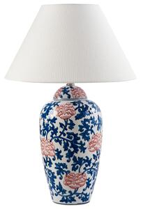 Stolná lampa biela modrá porcelánový podstavec ľanové tienidlo kvetinový vzor osvetlenie obývacia izba spálňa