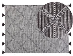 Koberec hnedý bavlnený 140 x 200 cm geometrický vzor so strapcami orientálny obývačka spálňa