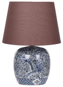 Stolná lampa hnedá a modrá porcelánový podstavec ľanové tienidlo 46 cm moderný štýl obývacia izba spálňa