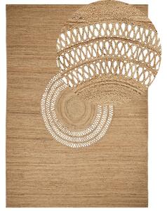 Koberec béžový jutový 160 x 230 cm pletený ručne vyrobený s vyrezávaným vzorom prírodný boho štýl textil