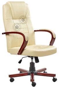 Masážne kreslo béžová koža otočné s kolieskami ergonomické nastaviteľná výška moderný štýl kancelária