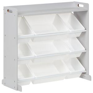 Regál s 9 úložnými boxmi sivá biela MDF plastové boxy úložný priestor moderný štýl detská izba
