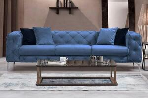 Hanah Home - Elegantná 3-miestna pohovka Chesterfield MODERN BAROQUE II 240 cm modrá, zamat