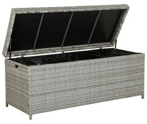 Vonkajší úložný box sivý umelý ratan 158 x 63 cm záhradný box na vankúše moderný štýl terasa záhrada