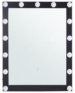 Nástenné kozmetické zrkadlo s LED svetlom čierne 50 x 60 cm obdĺžnikový tvar hollywoodske so žiarovkami toaletný stolík glamour štýl