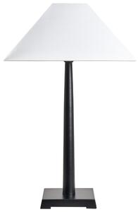 Stolná lampa čierny železný stojan biele látkové tienidlo moderný dizajn obývacia izba spálňa
