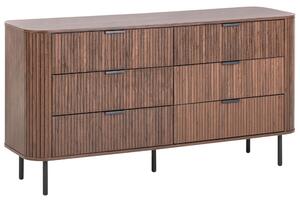 Komoda tmavohnedá čierne nohy MDF kov retro 6 zásuviek úložný priestor obývacia izba spálňa