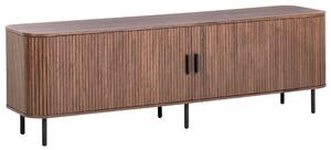 TV stolík tmavohnedý čierne nohy MDF kov retro štýl posuvné dvierka obývacia izba