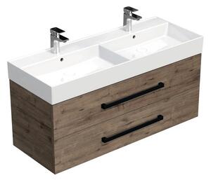 Kúpeľňová skrinka s čiernou úchytkou a umývadlom SAT Cube Way 120x53x46 cm dub Wellington mat CUBE46C1202DWSAT