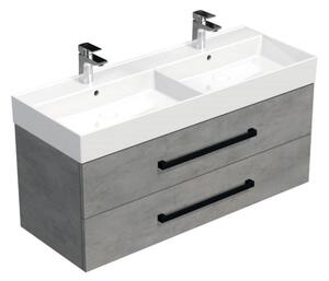 Kúpeľňová skrinka s čiernou úchytkou a umývadlom SAT Cube Way 120x53x46 cm betón mat CUBE46C1202BESAT