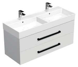 Kúpeľňová skrinka s čiernou úchytkou a umývadlom SAT Cube Way 120x53x46 cm biely lesk CUBE46C1202BISAT