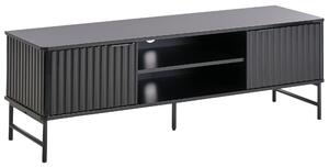 TV stolík čierny MDF 140 x 40 cm úložné police otvor na káble moderný úložný nábytok obývacia izba
