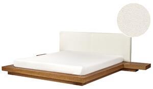 Posteľ v japonskom štýle prírodný jaseň 180 x 200 cm nízky drevený rám postele z MDF buklé čelo nočné stolíky