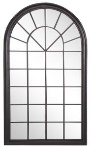 Nástenné zrkadlo čierny kovový rám 77 x 130 cm v tvare okna vintage nástenná dekorácia