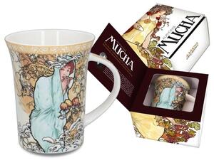 Hrnček Alfons Mucha 350 ml Zima, CARMANI (Porcelánový hrnček Alfons Mucha 350 ml)