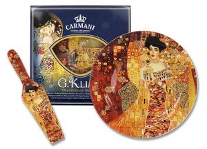 Sklenená tácka okrúhla 30 cm s lopatkou Gustav Klimt Adela Bloch, CARMANI (Sklenená tácka okrúhla 30 cm s lopatkou Gustav Klimt )