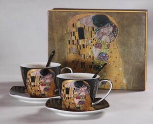 Šálka s podšálkou- set 2 ks ,Gustav Klimt The Kiss, Queen Isabell,čierny 22406 (Porcelánový set2 ks šálok s podšálkou, Gustav Klimt)