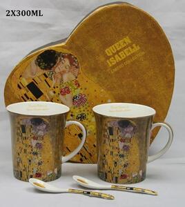 Set 2 ks hrnčekov 300 ml Gustav Klimt The Kiss, Queen Isabell, 21065 (Porcelánový set hrnčekov na čaj Gustav Klimt The Kiss )