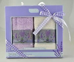Uterák 30 x 50 cm - set 2 kusov s dekoráciou levandule, 590113 (Set 2 kusov froté uterákov v darčekovom balení)